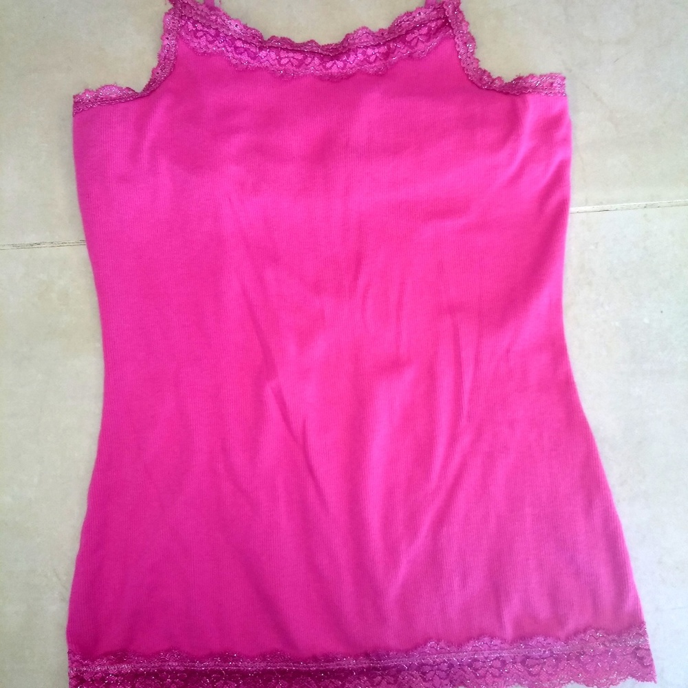 Green Soda Pink Cami with Lace Trim